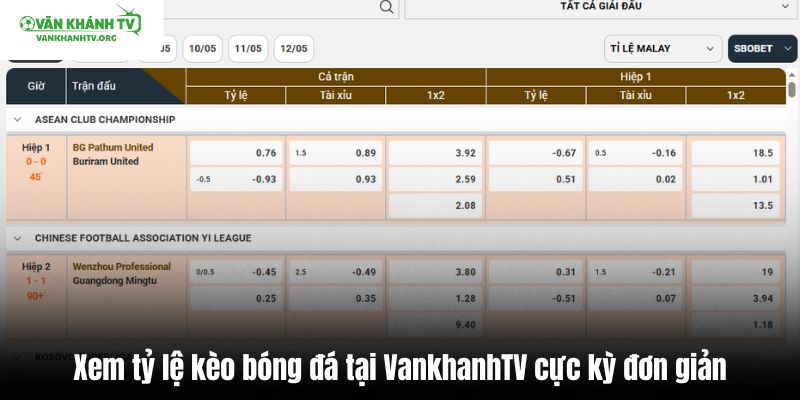 Xem tỷ lệ kèo bóng đá tại VankhanhTV cực kỳ đơn giản